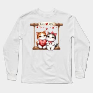 Valentine Cat Couple On Swing Long Sleeve T-Shirt